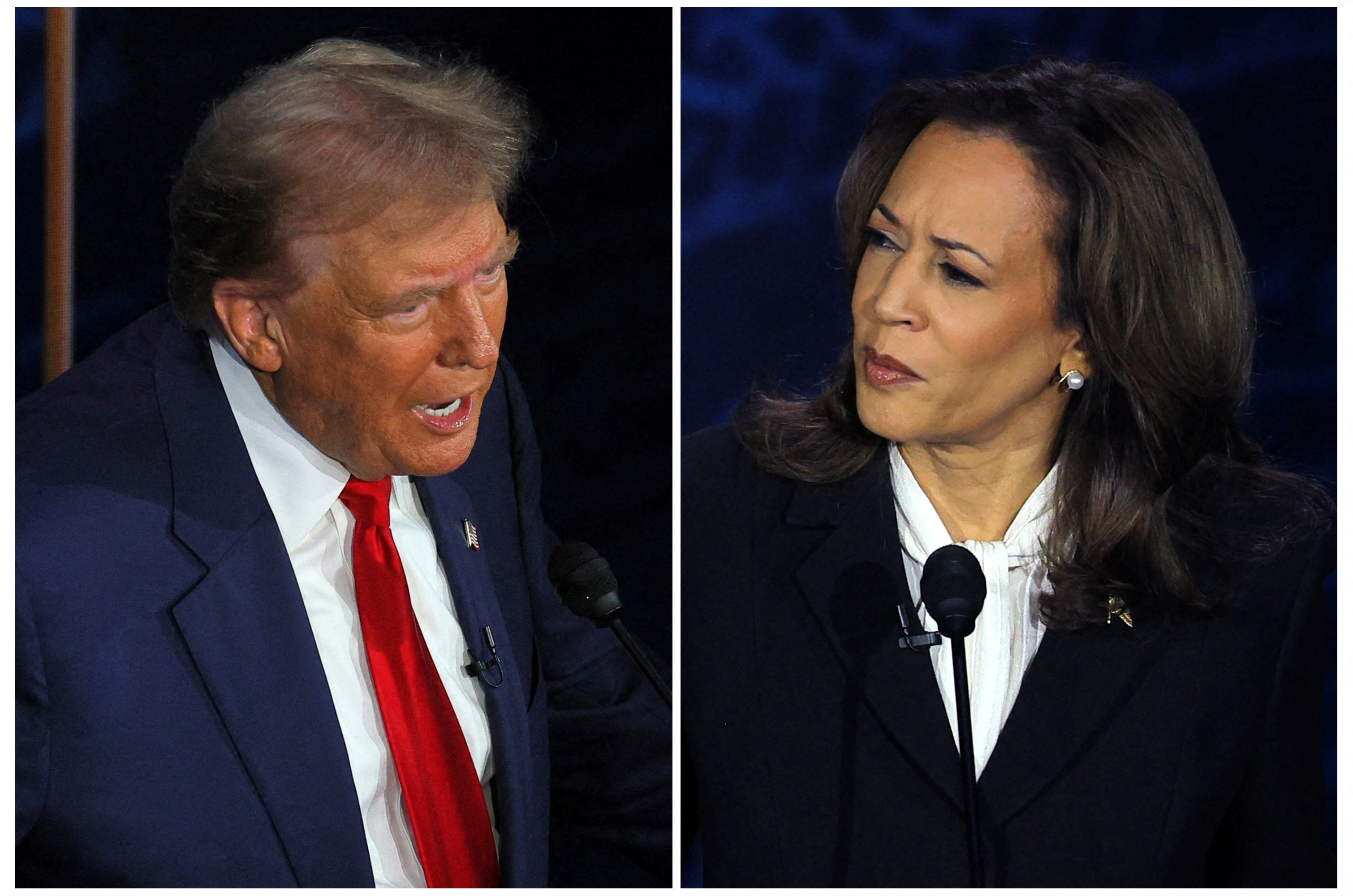 Image of Republican presidential nominee Donald Trump and Vice President Kamala Harris debating on September 10. (REUTERS/Brian Snyder)